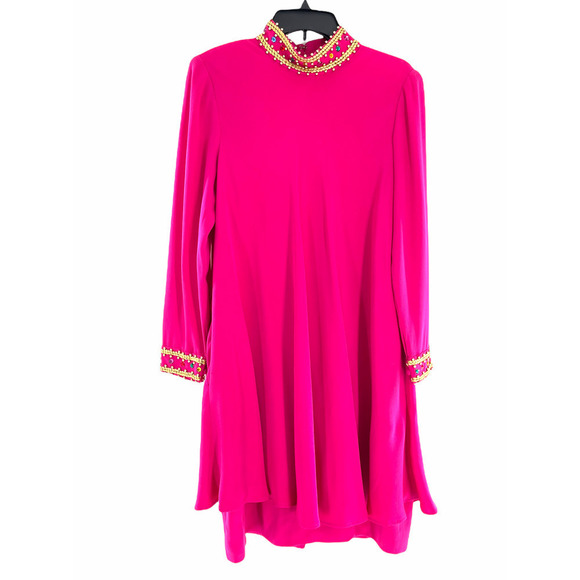 90’s MIGNON NEW YORK Pink Flared Rhinestone Dress - Picture 2 of 12